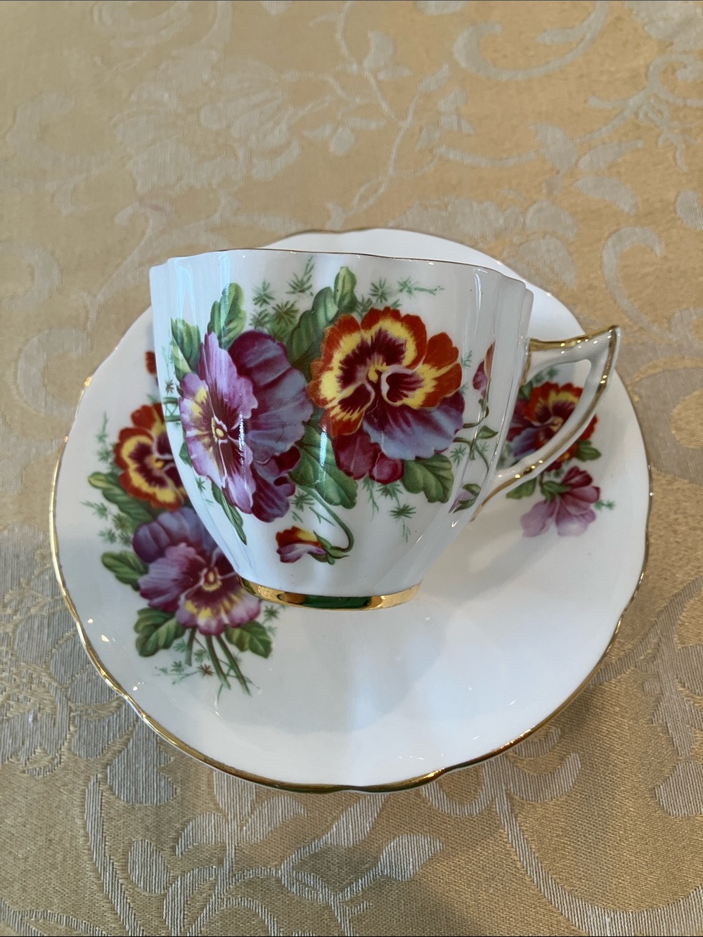 Vintage Windsor teacup & saucer, bone china pansy floral